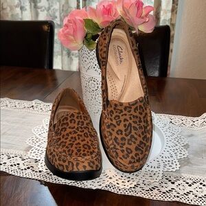 Clarks Brown Leopard Pattern Loafers